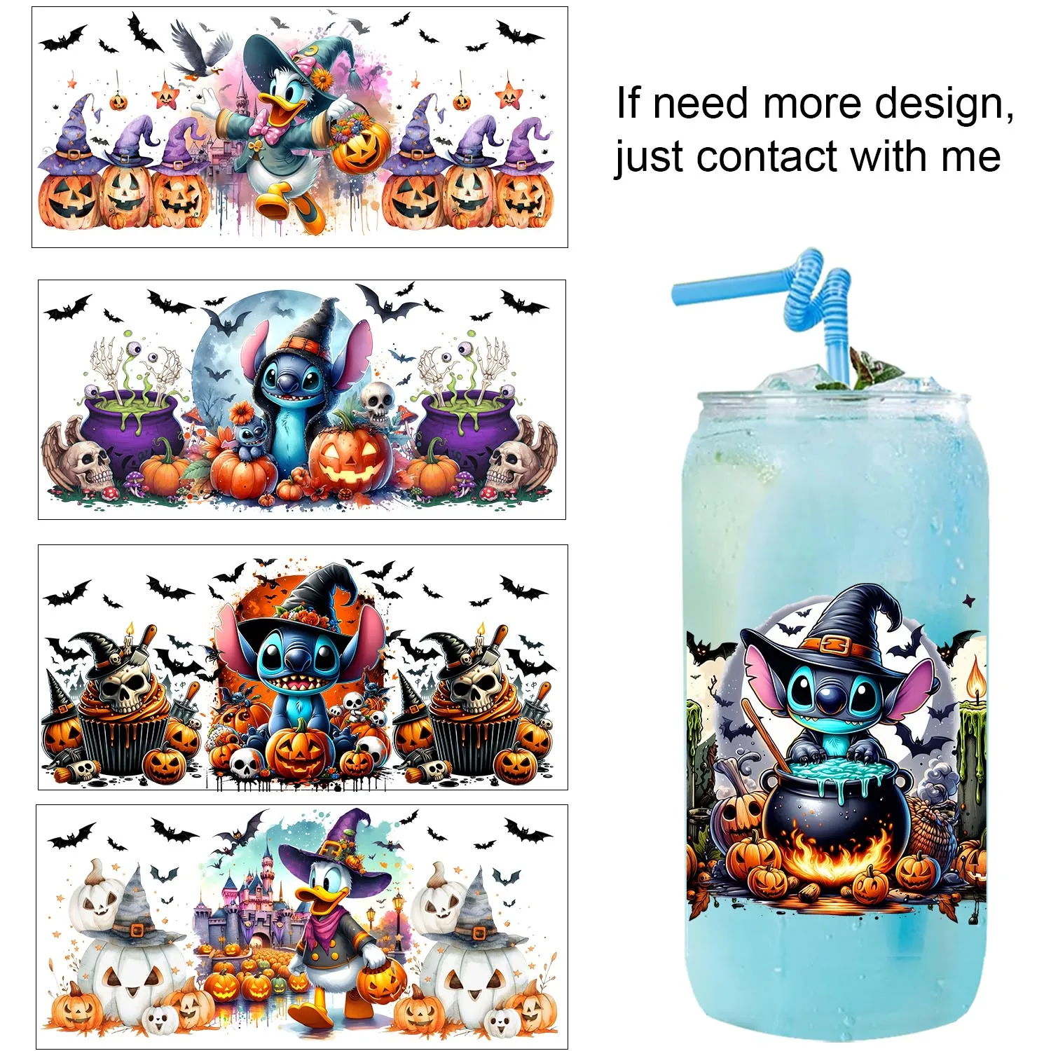 

Halloween Cute Stitch easy peel waterproof Party DIY Decals 3D transfers uvdtf tumbler seal stickers 16oz uv dtf cup wraps
