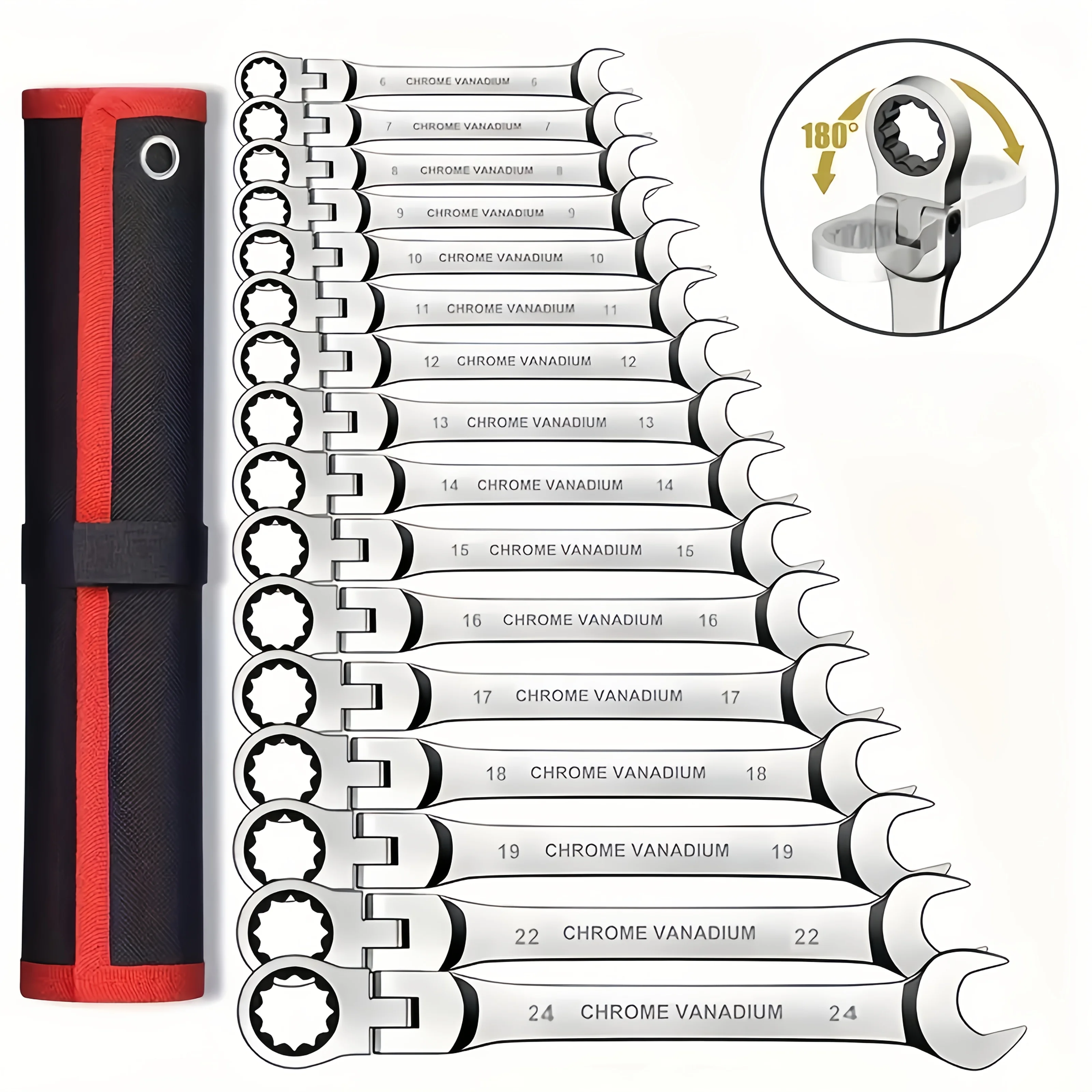 

8/9/14/16Pcs Combined Wrench Ratchet Wrench Set, 6-24mm, Chrome Vanadium Steel, 180 ° Shaking Head, 72-Tooth Flexible Ratchet, Multi-Function Wrench, Auto Repair Equipment Repair Manual Tool Set, Rust-Proof Chrome Stee