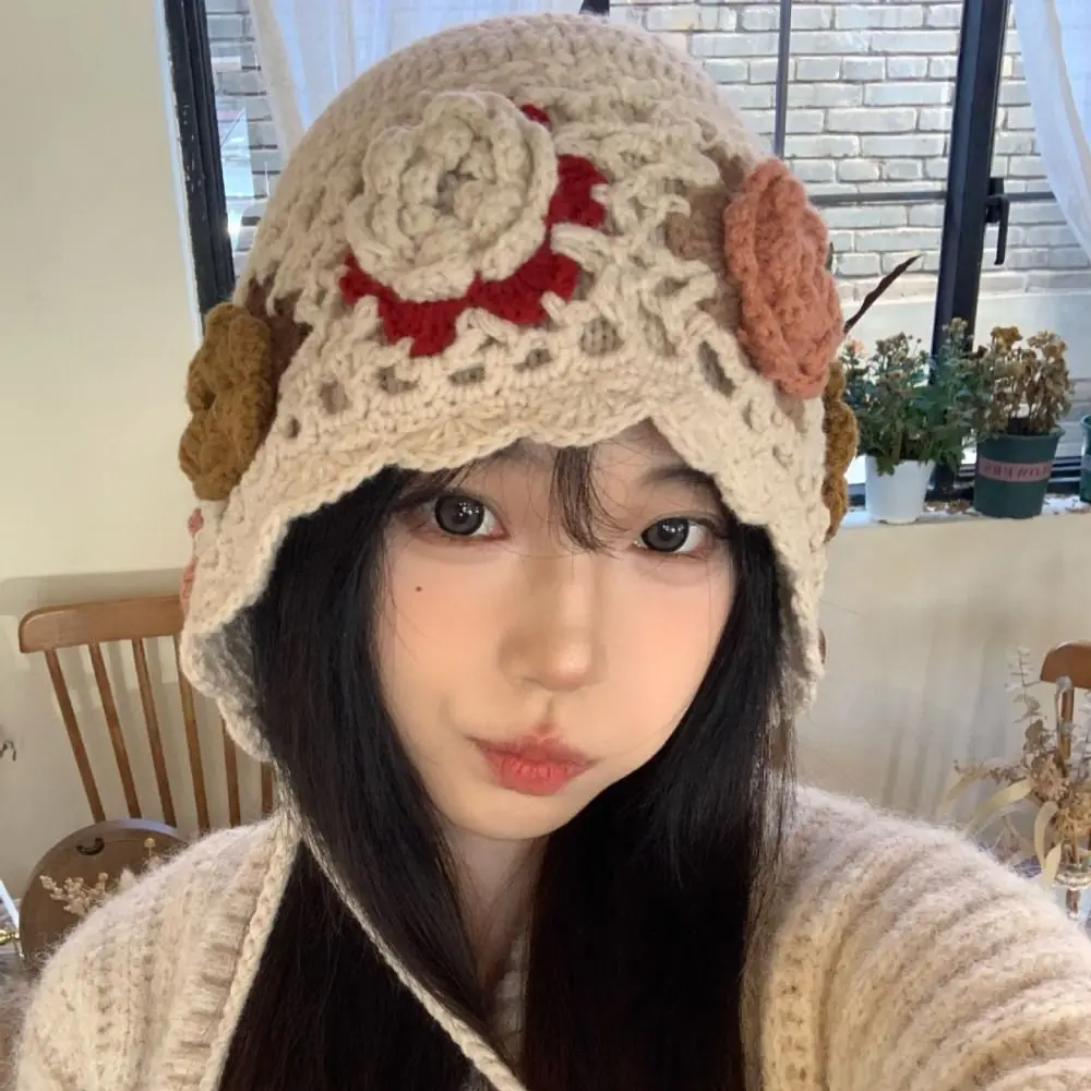

Винтажная вязаная шапка с кисточками в богемном стиле, ажурная, ручной работы, корейская вязаная шапка для улицы