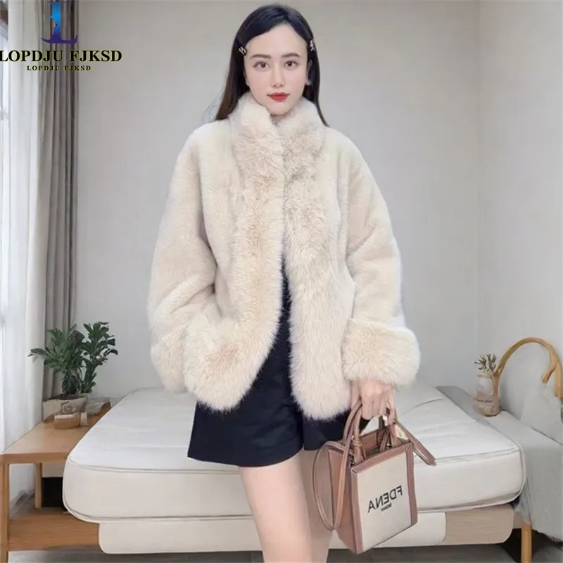 

Faux Mink Fur Coats for Women,Covered Button Jackets,Female Overcoat,Thicken Warm Clothes,Spliced,New,Winter,2024