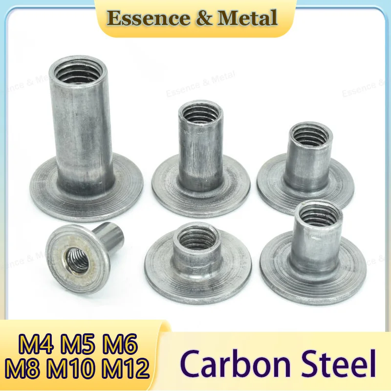 10–100 PCS Carbon Steel T-Type Nuts Natural Finish Through-Hole Flange Nuts M4 M5 M6 M8 M10 M12 Furniture Connection Weld Nuts