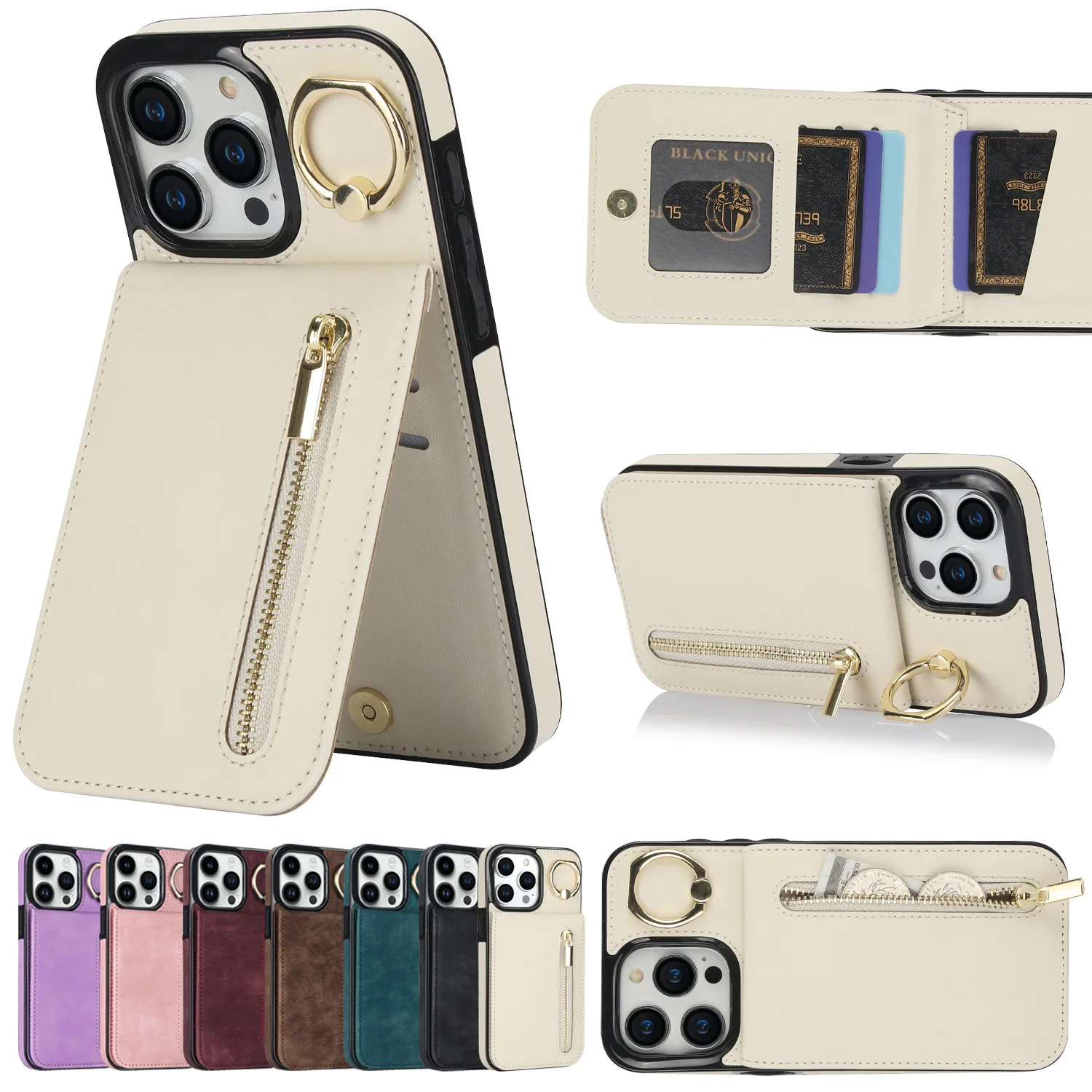 For iPhone card insertion protection, suitable for iPhone 13 14 15 series multifunctional phone leather case