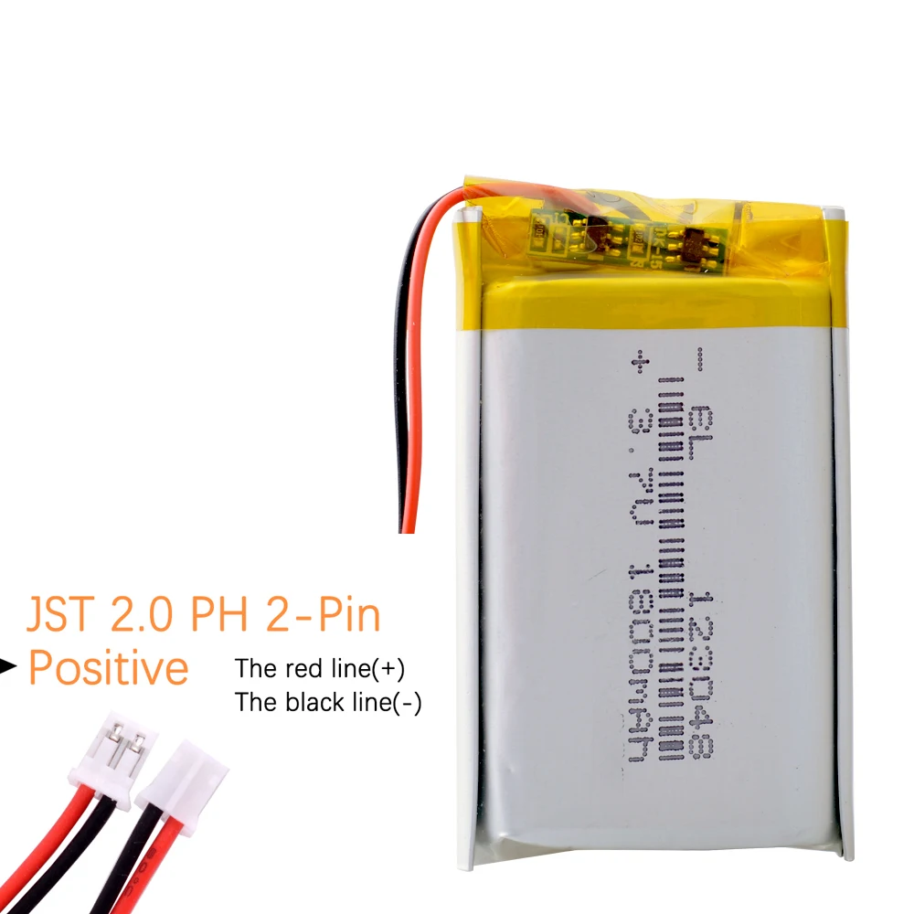 JST2.0 2P 123048 3.7V 1800mAh Lithium Polymer LiPo Rechargeable Battery For Mp3 PAD DVD E-book bluetooth speaker LED light