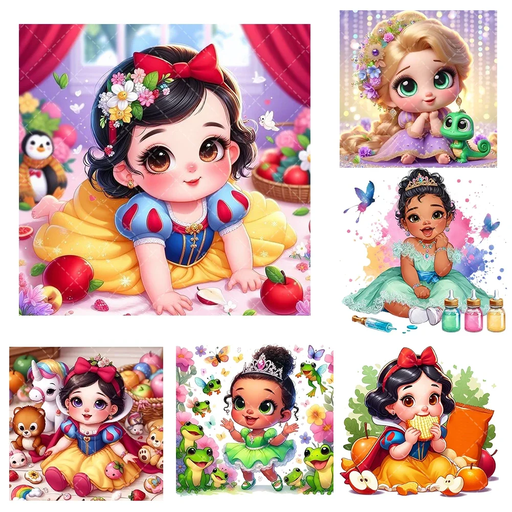 

Disney princess baby Iron On Heat Transfer Stickers For Clothes DTF Pinted Vinyl Thermal Appliques Washable T-Shirt Decal
