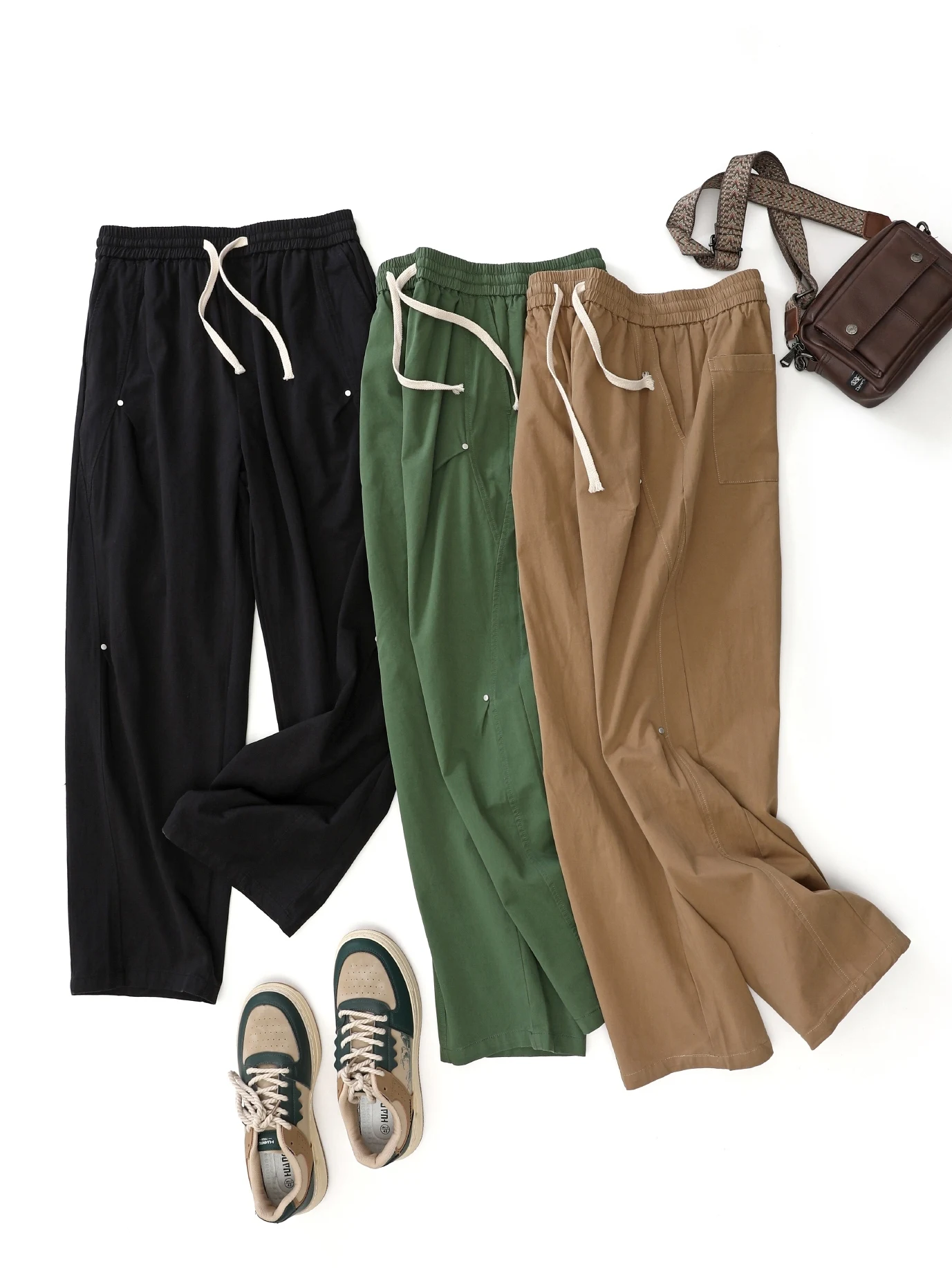 

American Sle Rivet Workwear Pants Men's Loose Straight Leg Bla Casual Trousers Trendy Wide Leg Pants for Men