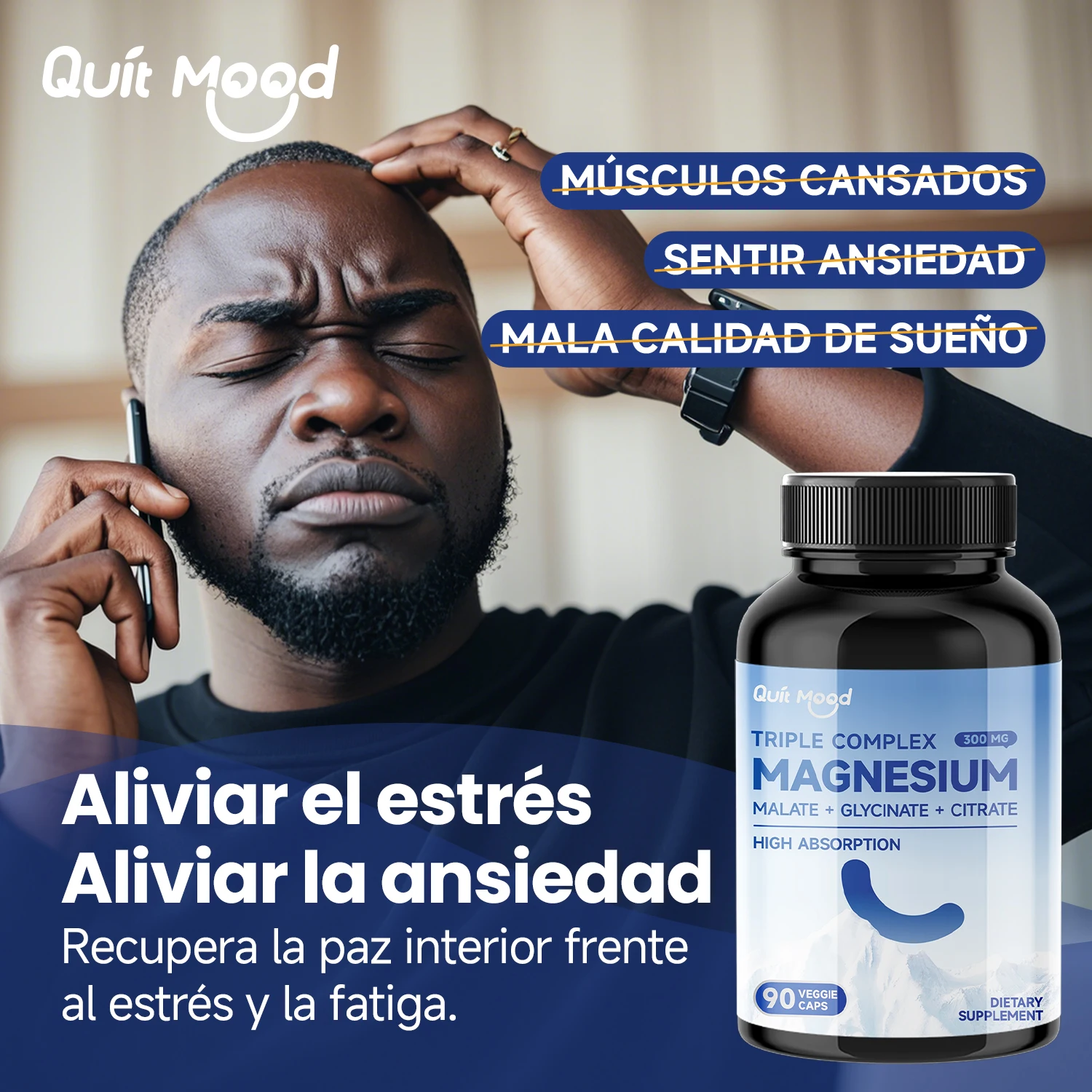 مجمع Quitmood المغنيسيوم الثلاثي |     300 ملغ من الجليسينات والماليت والمغنيسيوم سيرات للعضلات والأعصاب والطاقة |     امتصاص عالي