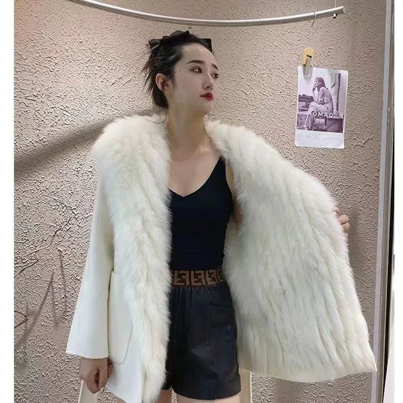 2024 Women\'s Autumn And Winter New Little Fragrance Style Light And Thin Short Small Man Collar Pink Hooded Woolen Coat Fur