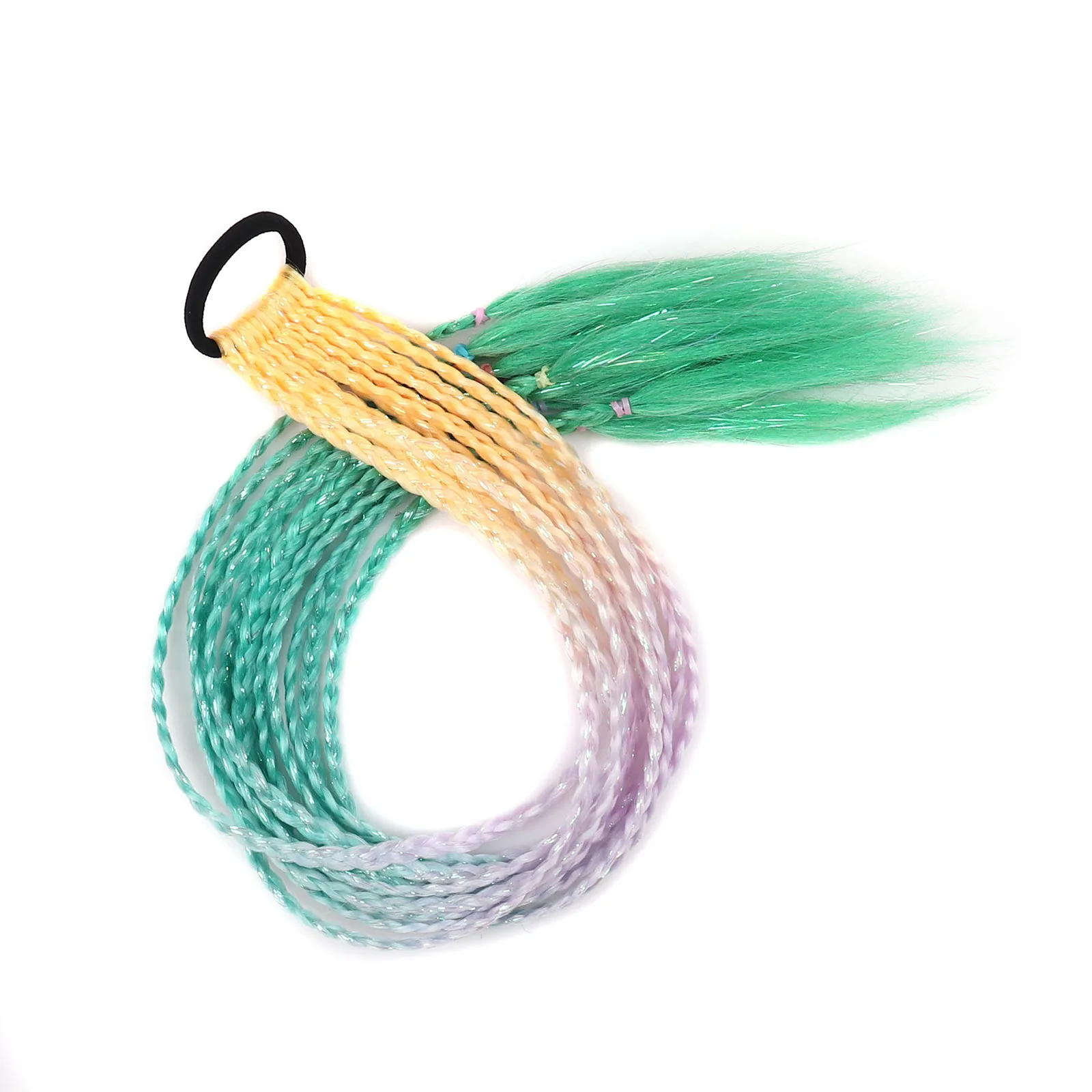 Synthetic Ponytail Extension Hair with Rubber Bands Rainbow Braided Colorful Wigs Colored Braids for for Girls Kids Women