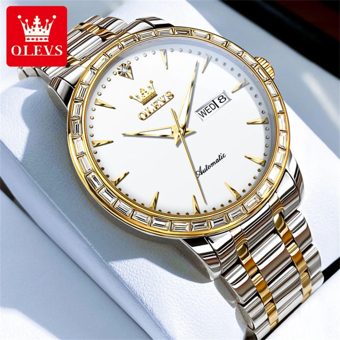 

OLEVS 7019 Mechanical Classic Watch Gift Stainless Steel Watchband Round-dial Week Display Calendar Luminous