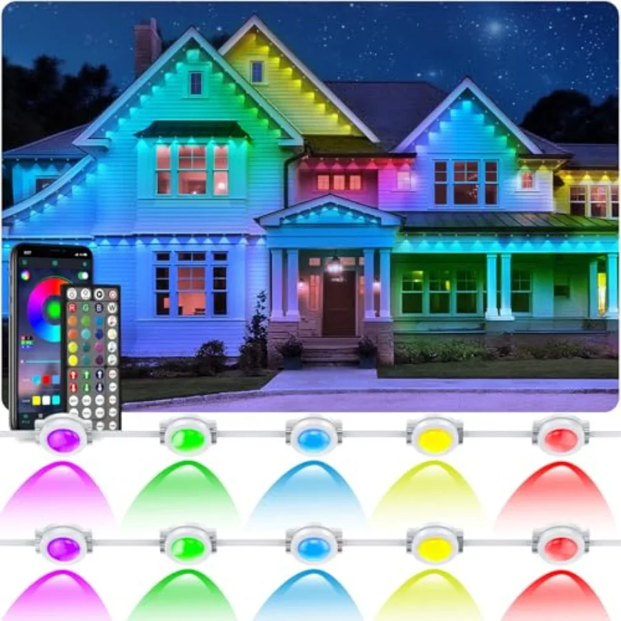 300Feet Permanent Outdoor LightsRGB Eaves Light with App Control Remote DIY Scene Modes IP67 Waterproof Under Eave Lighting Out