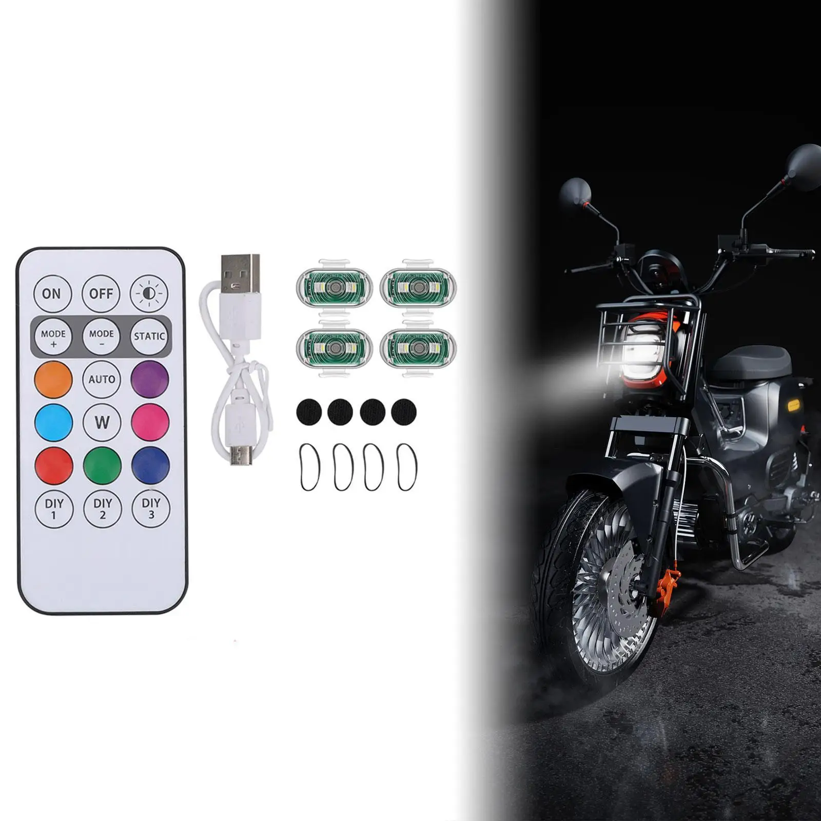 4x LED Strobe Lights Anti Collision Rechargeable Compact Lightweight Emergency Warning Lights for Motorcycle Truck Vehicles