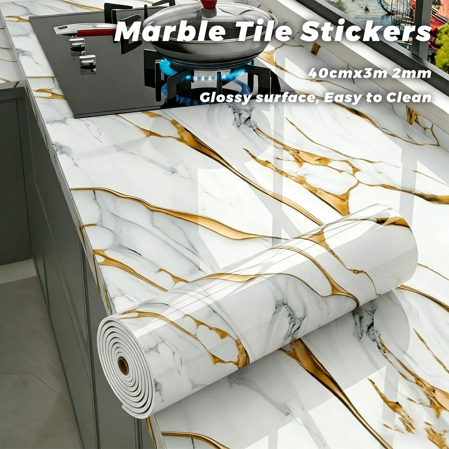 

Golden Vein Marble IXPE Wallpaper 15"×118" Peel Stick Waterproof Oil Proof Self Adhesive Sticker for Kitchen Counter Wall Decor