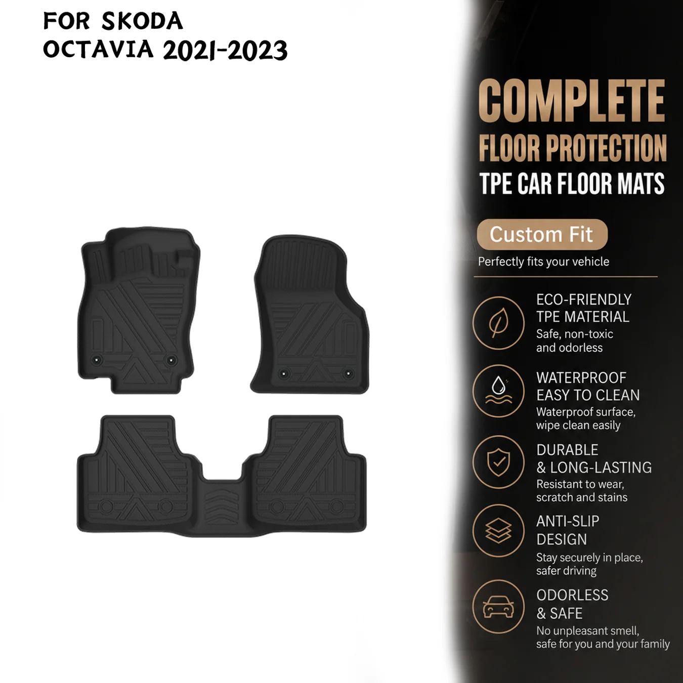 [LHD]Skoda OCTAVIA 2021-2023 Four Seasons Waterproof and Anti-Slip TPE Floor Mat for Cars.