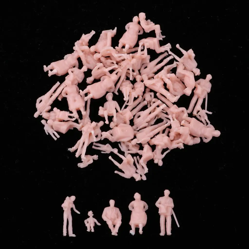 Figurines de personnes minuscules, 1/87 plastique, non peintes, pour diorama de train, 60 pièces