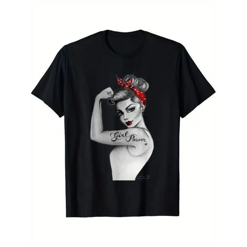 

Women's Girl Power T-Shirt Feminist Graphic Tee Empowerment Rosie the Riveter Style Retro Strong Female Cotton Top Gift