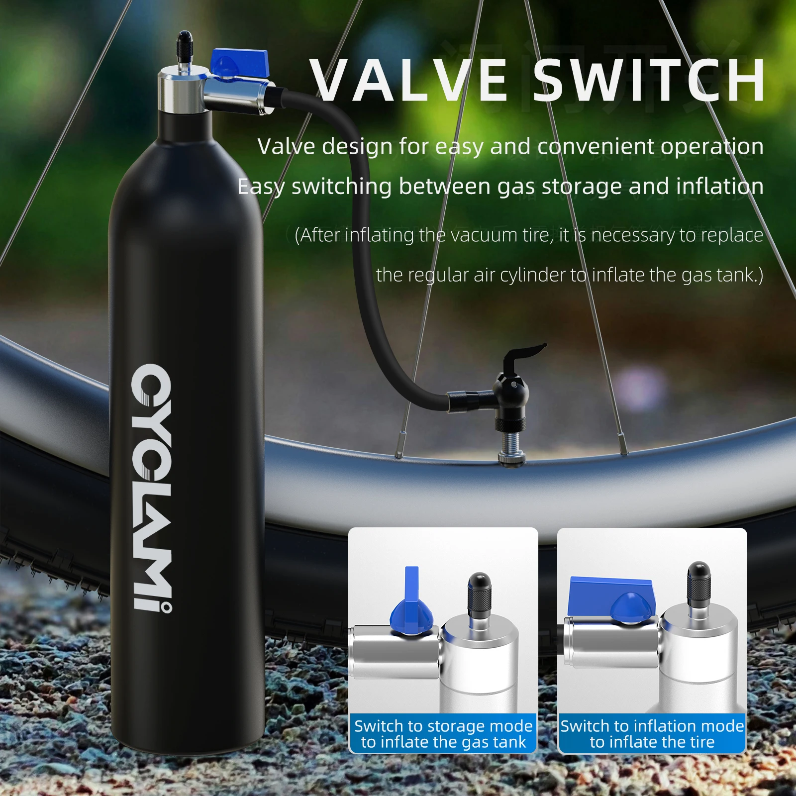 

CYCLAMI 1.3L Aluminum Alloy MTB Road Inflator Tyre Air bottle Tire Booster With Valve Gas Cylinder For Bike Tubeless 29" Tire