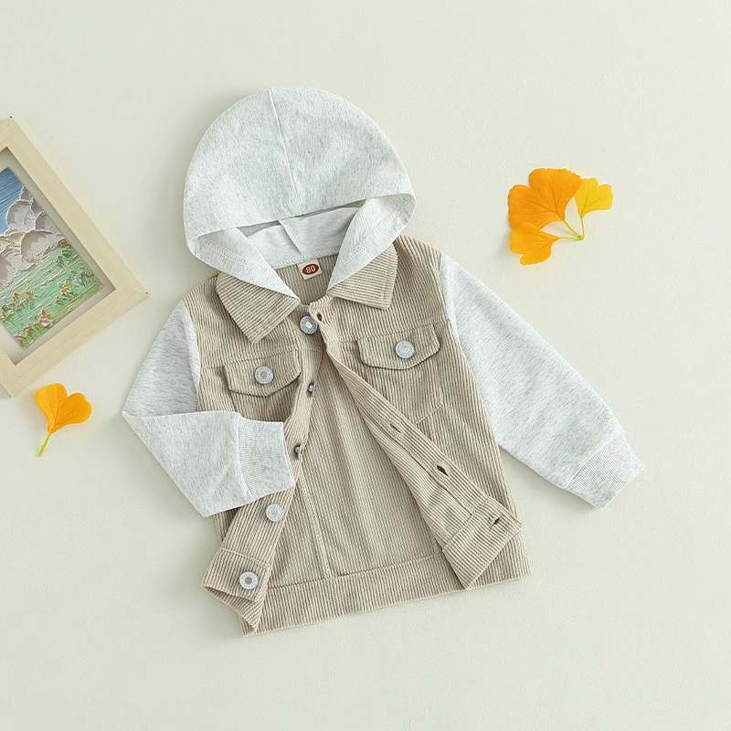 2023-06-22 Lioraitiin 0-4Years Toddler Boy Girl Fall Corduroy Jacket Casual Long Sleeve Button Down Lapel Coat Hoodie Outwear