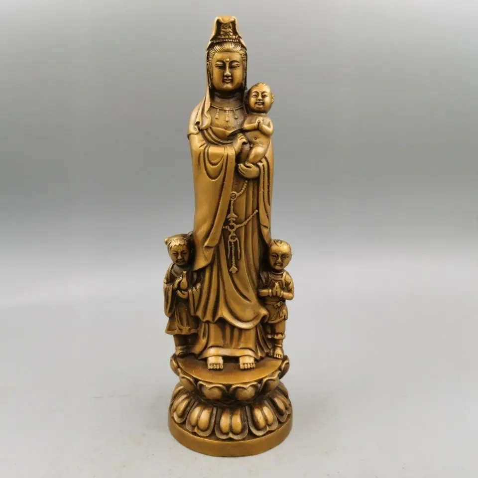 

Bronze golden couple Songzi Guanyin high-quality brass works exquisitely and antique.