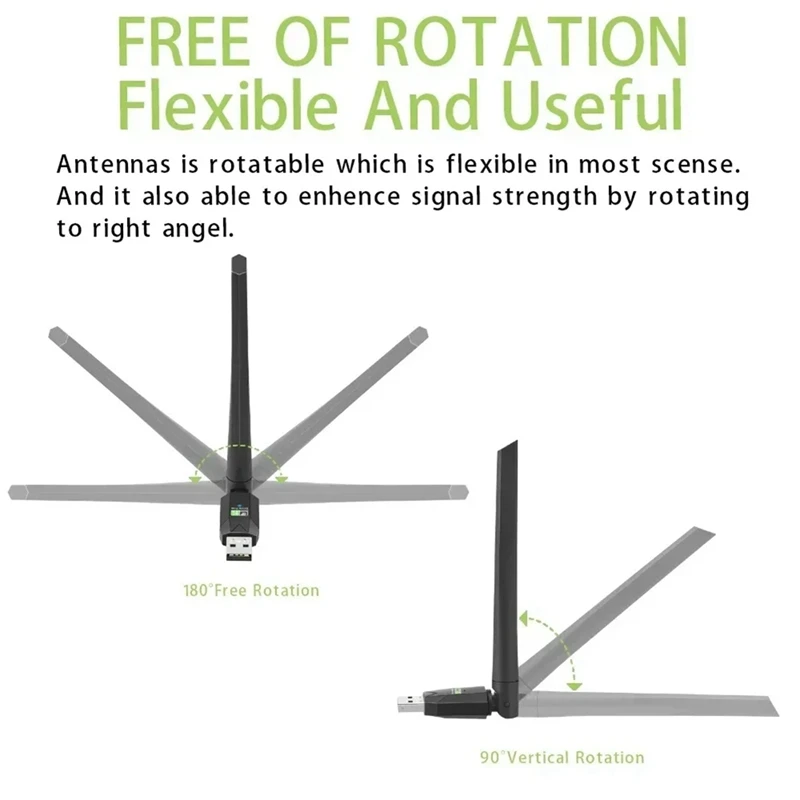 デュアルバンドアンテナ付きUSBWiFiアダプター,ミニワイヤレスネットワークカード受信機,耐久性,Bluetooth 5.0, 2.4g,5GHz,802.11ac,600mbps