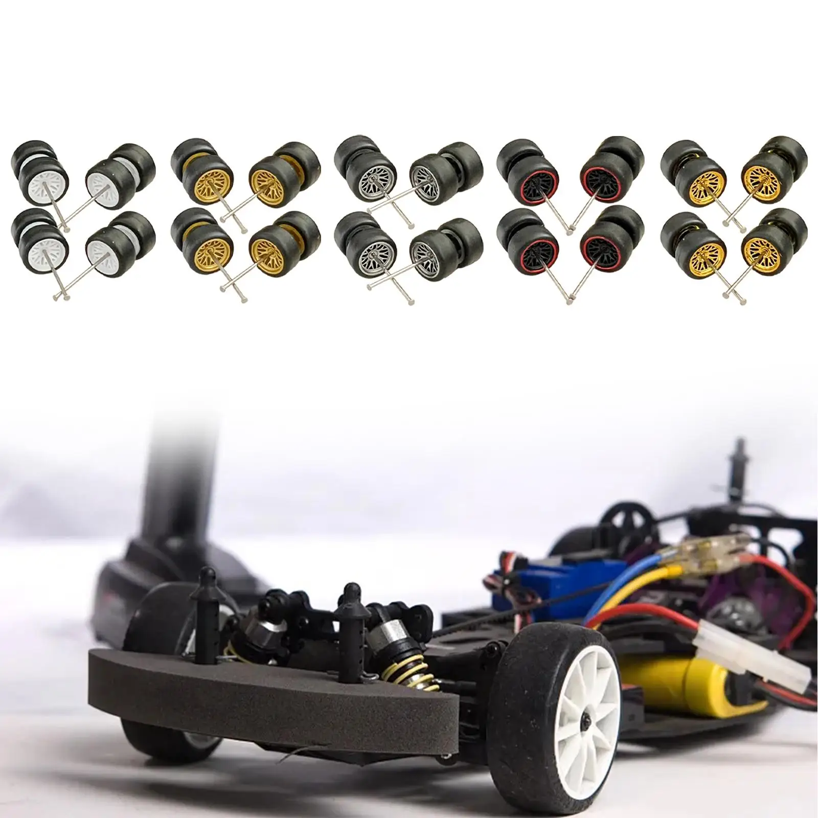 

Wheel 1 64 Scale Modified Tire Round Rod Axle Set Durable Miniature Parts for Car Model Diecast Vehicle Upgrades