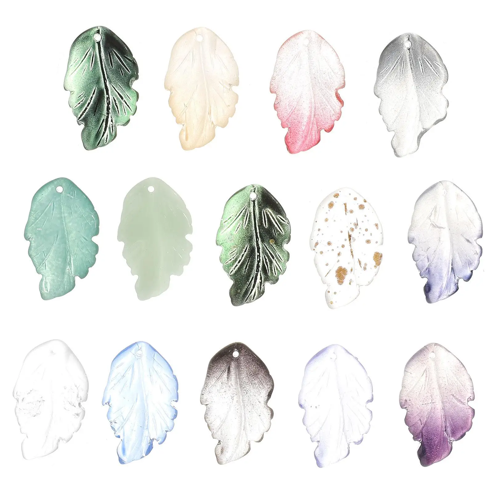 

40 Pcs Glass Leaf Charms for Bracelets Necklace Making Colorful Decorative Jewelry Accessories DIY Craft Supplies