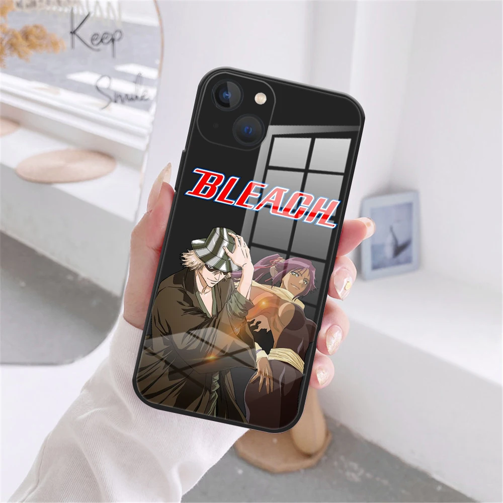 Bleach anime Ichigo Kurosaki Glass Phone Cover For iPhone 11 12 13 14 15 16 Pro Max X XR XSMax 15Plus Black Tempered bumper Case