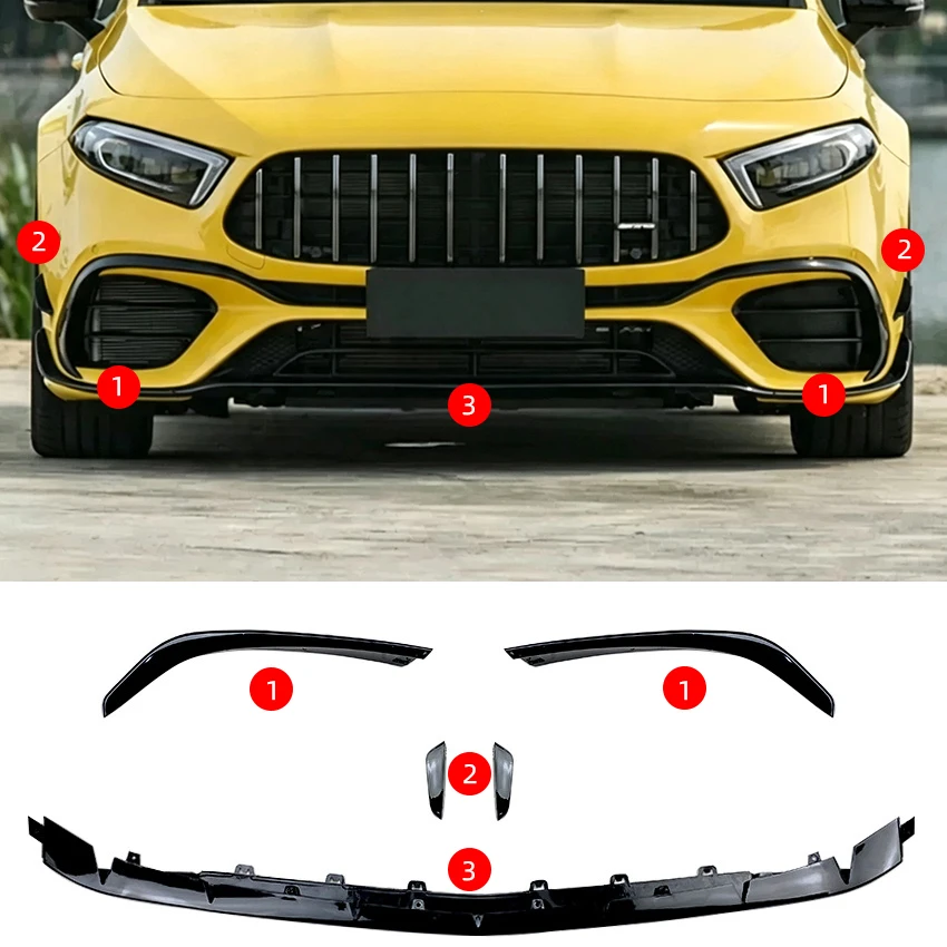 Front Bumper Canards Aerodynamic Kit Exterior Tuning Accessories For Mercedes-Benz A-Class W177 A45 AMG 2019-2022 Hatchback
