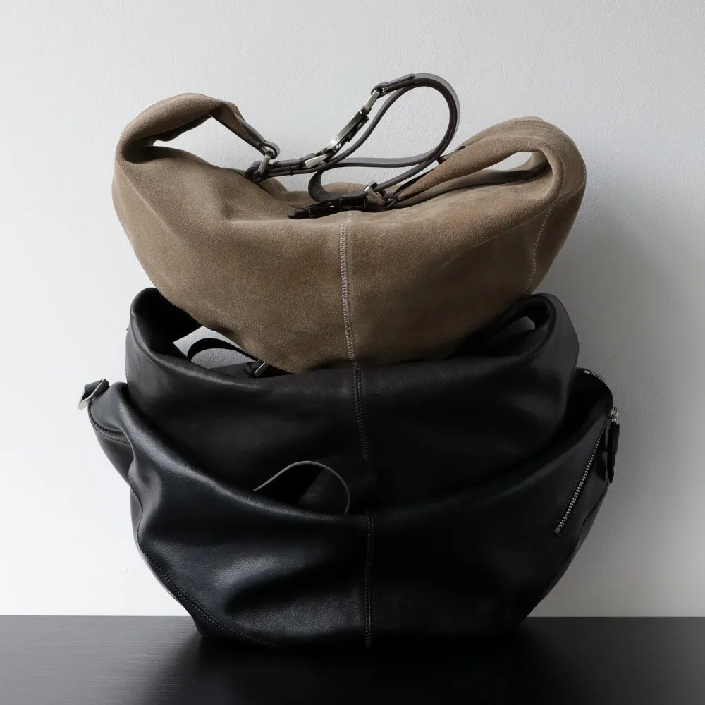 

Light Luxury Retro Lazy Slack Vegetable Tanned Cowhide Croissant Bag Commuter Shoulder Crossbody Croissant Bag Large Capacity