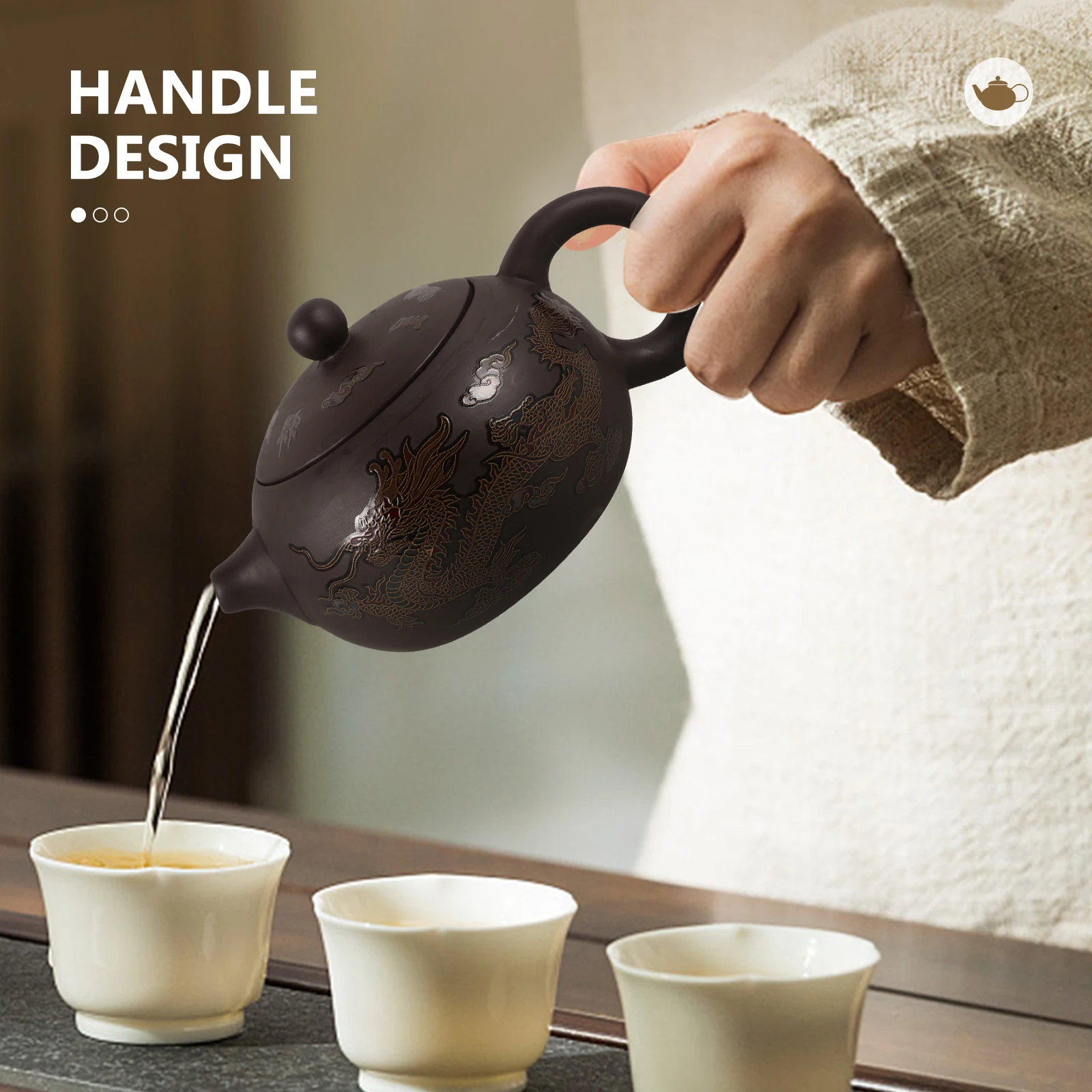 

Purple Clay Teapot Handmade Traditional Chinese Dragon Pattern Large Capacity Anti-Scald Kung Fu Tea Pot Vintage Household