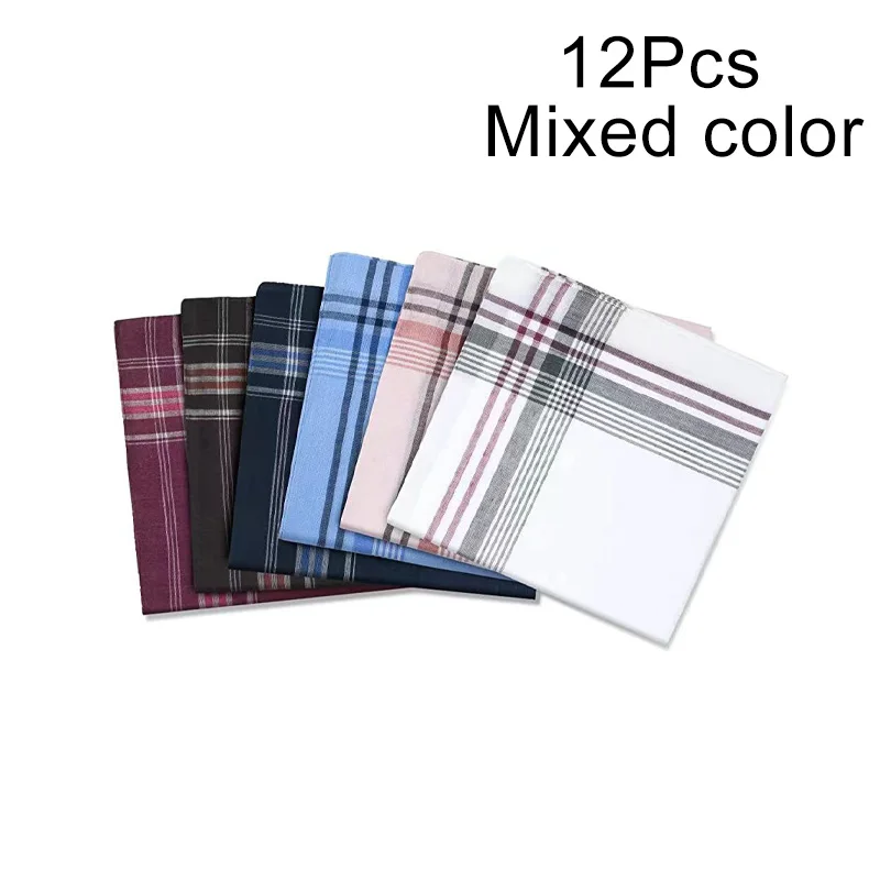 12Pcs Handkerchief Towels Multicolor Plaid Stripe Men Women Pocket for Wedding Party Business Chest Towel Handkerchiefs Scarves