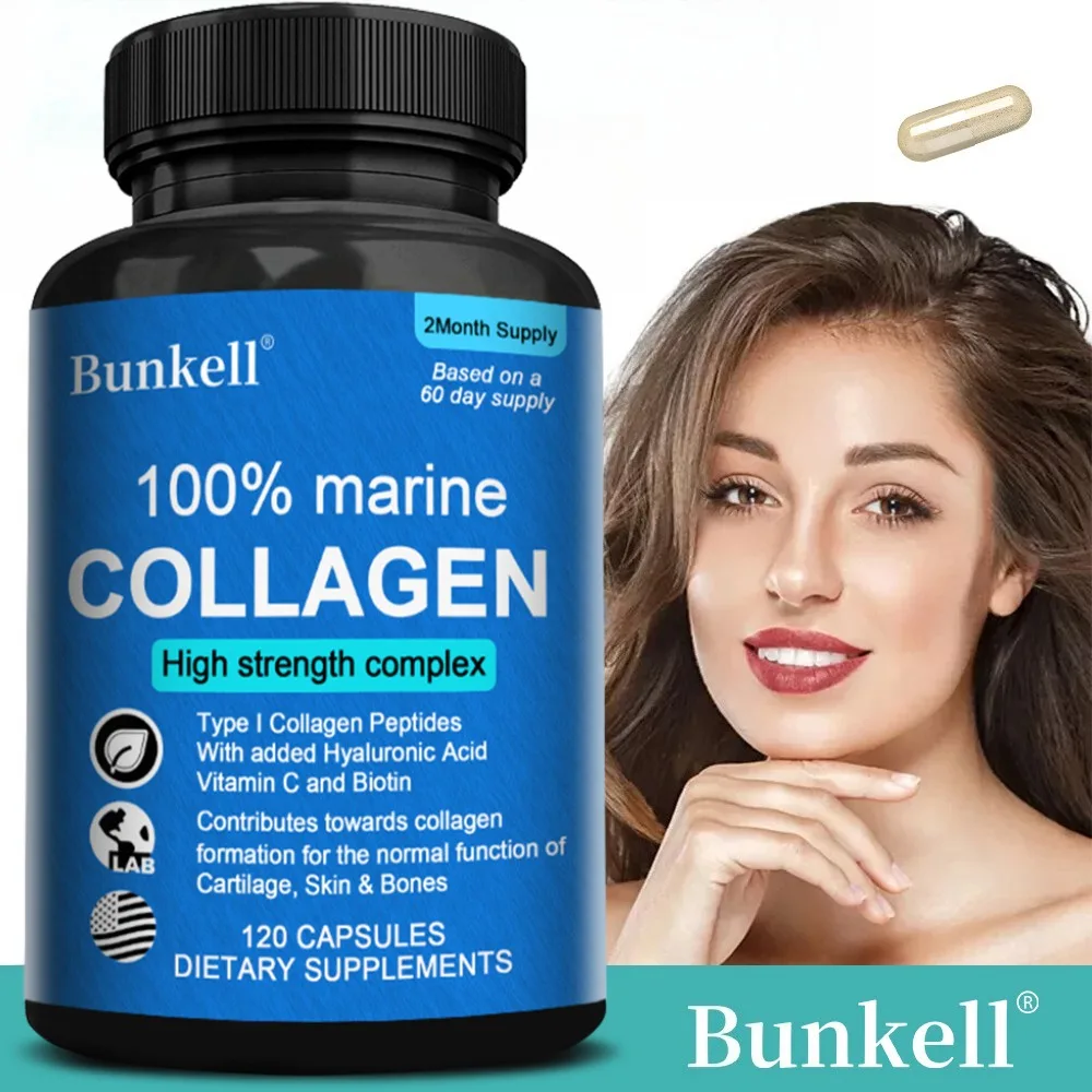 Marine Collagen with Hyaluronic Acid,Vitamin C,and Biotin,Collagen Supplement for Women and Men for Radiant Skin,Hair & Nails