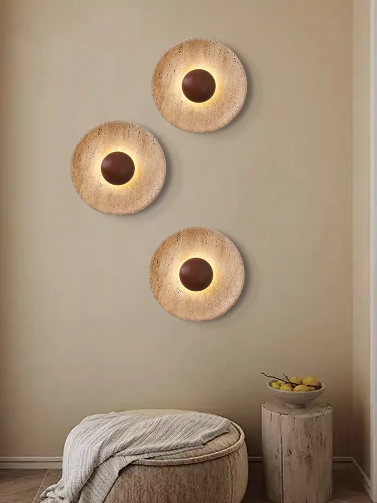 

Huangdong Stone Wabi-Sabi Wall Lamp Creative Retro Ancient Residential Bedroom Aisle Living Room Wood LED Atmosphere Wall Lamp