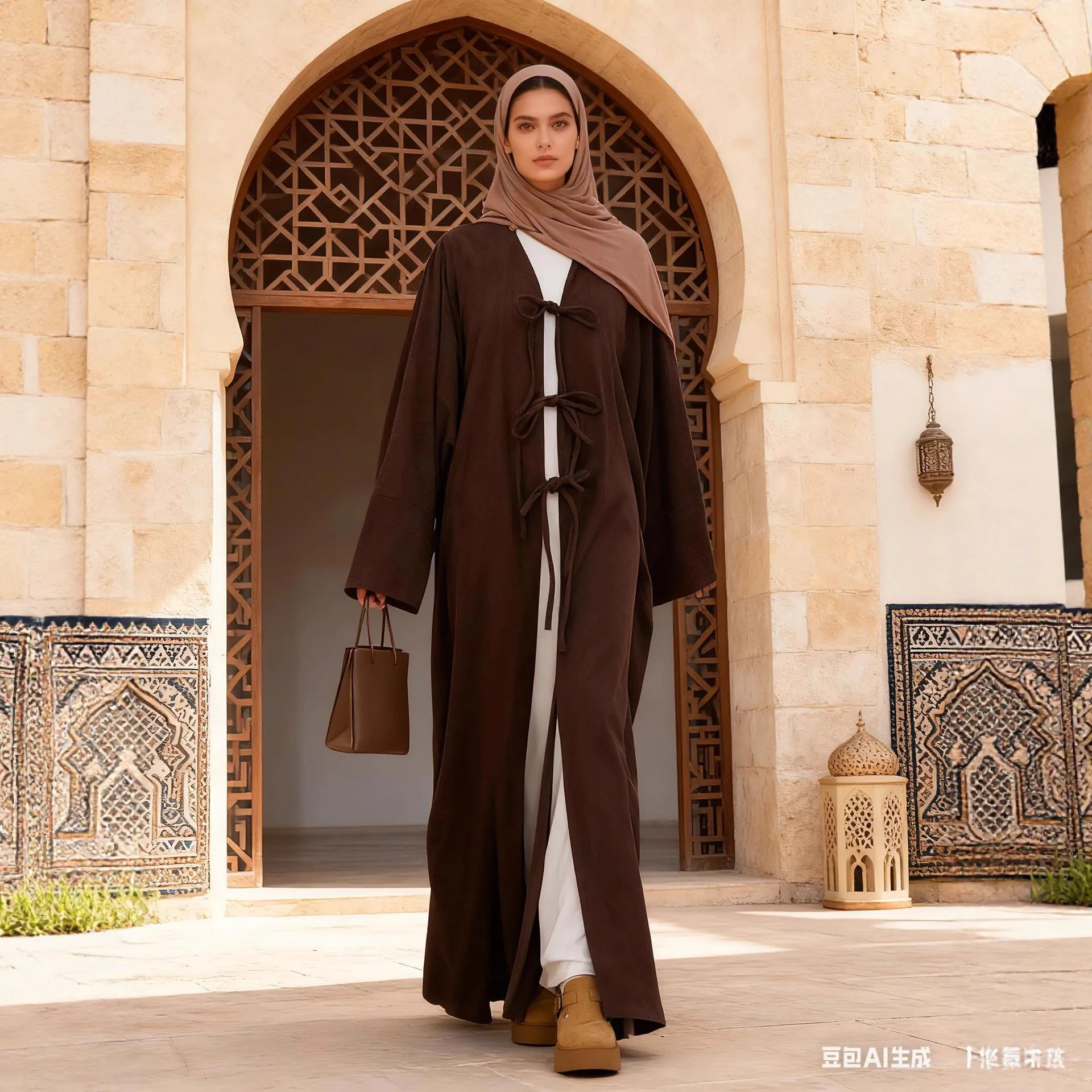 Eid Women Dresses Abayas Corduroy Cardigan Robe Lace Up Jalabiya Muslim Ramadan Morocco Dubai Kaftan Vestidos Autumn Winter 3