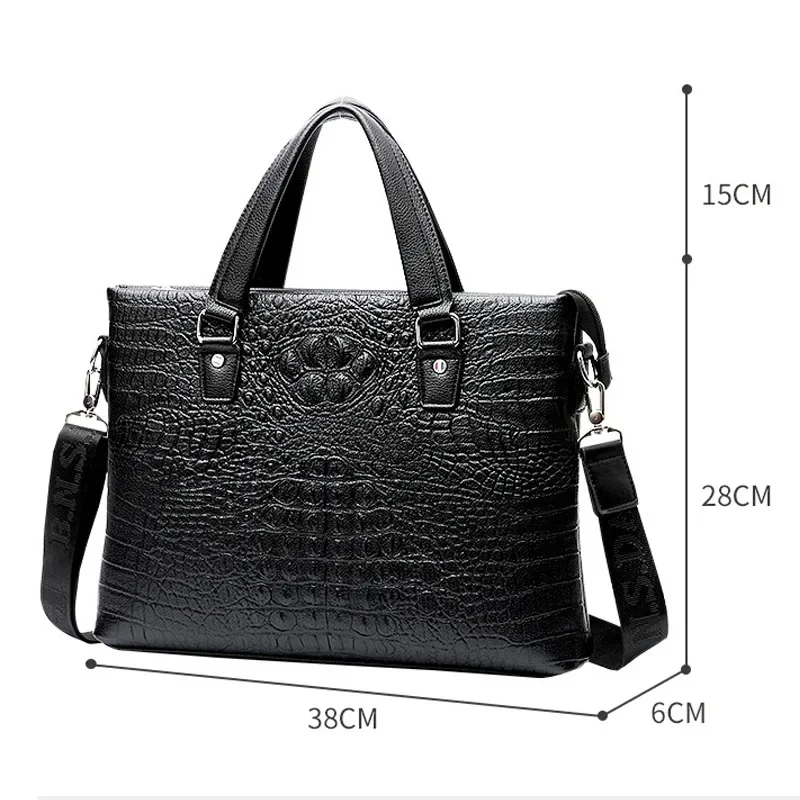 Men's PU Leather Business Crocodile Pattern Briefcase Men's Shoulder Bag Messenger Bag Laptop Handbag Men's Office Document Bag