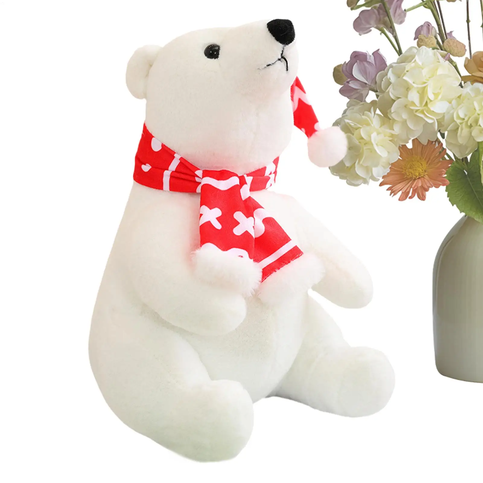 

Plush Polar Bear Christmas Stuffed Animal Toy Polar Bear Wearing Scarf Soft Doll For Kids Girls Sofa Bedside Living Room Bedroom