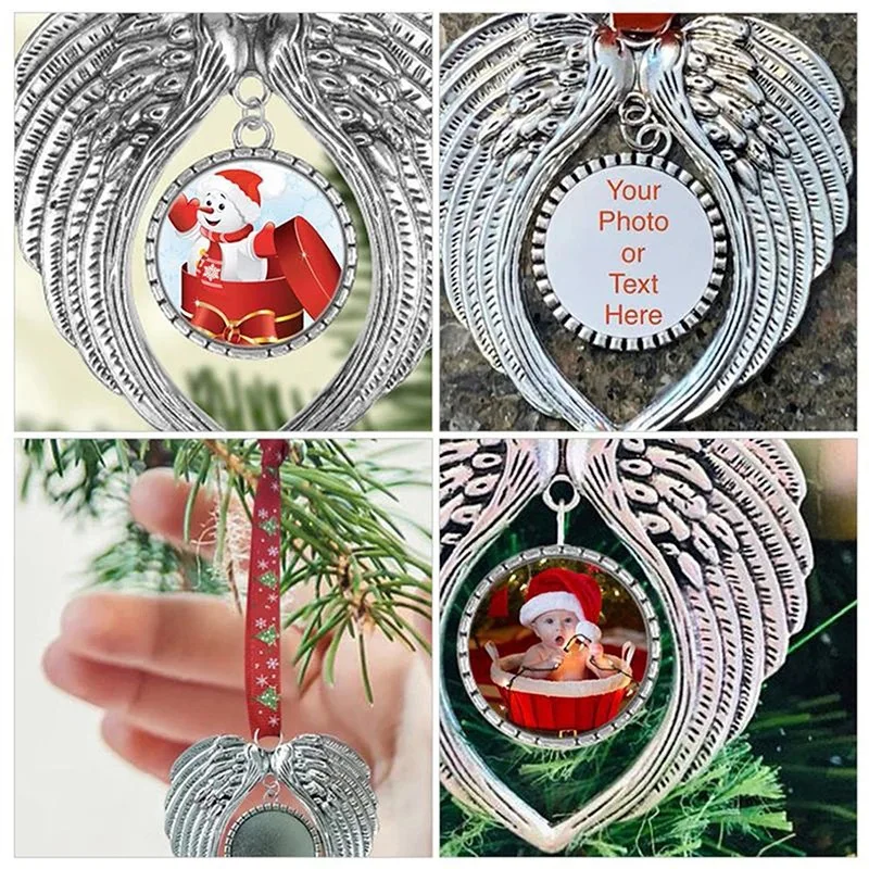 Colgantes en forma de ala de Ángel, 5 piezas, adornos para árbol de Navidad, colgante DIY en forma de corazón, Plata