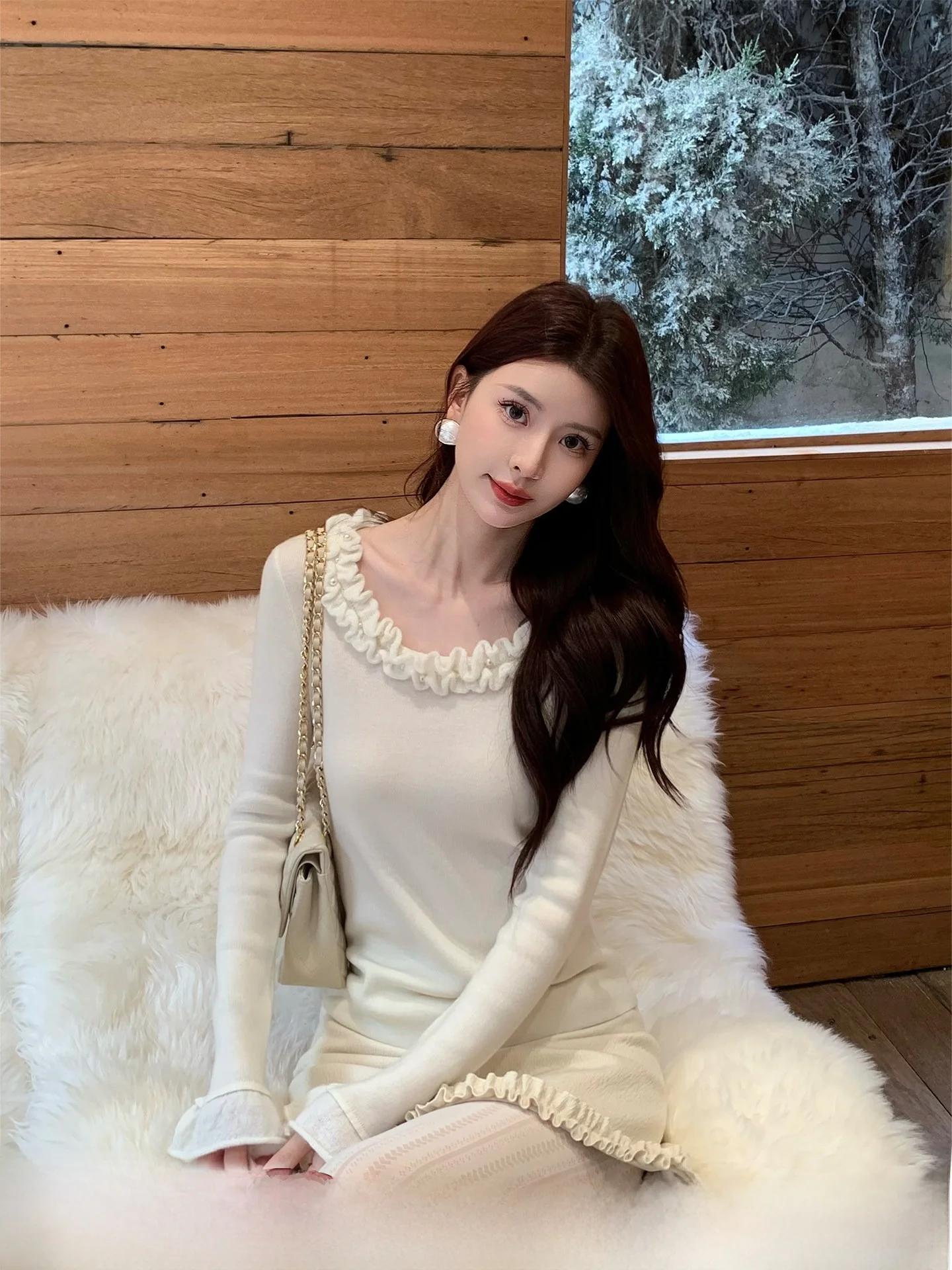 

Женская зимняя облегающая трикотажная кофта из шерсти Kun Thiened, новая повседневная модель с круглым вырезом, длинный рукав