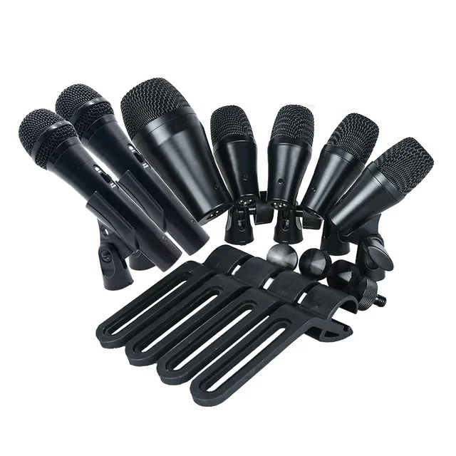 Profissional Kit de Microfone de Bateria Kick Bass, Bateria Dinâmica Mic Set, Alta Qualidade, 7 Pcs