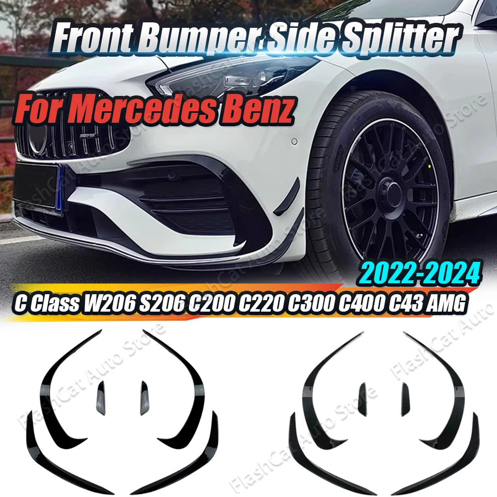 W206 Front Fog Lamp Grill Sticker Bumper Side Canard Cover For Mercedes Benz C Class W206 S206 C200 C260 C300 C43 AMG 2022-2024