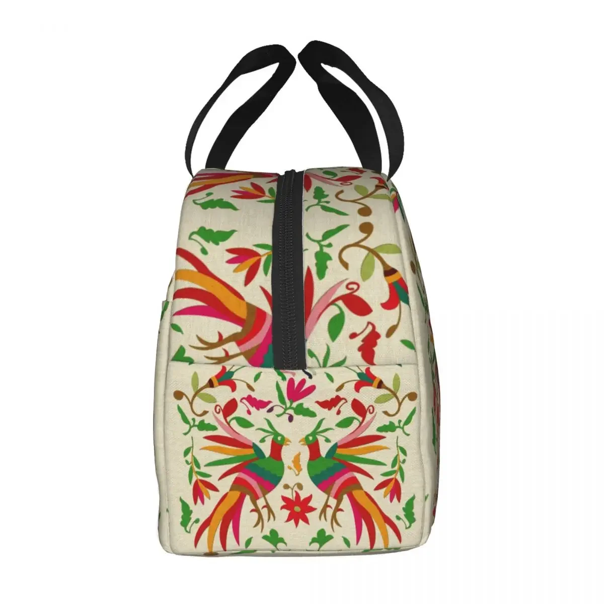 Otomi-bird mexicFlowers刺繍断熱ランチバッグ、フォークフローラルテクスチャ、防水クーラー、女性と子供のためのサーマルボックス