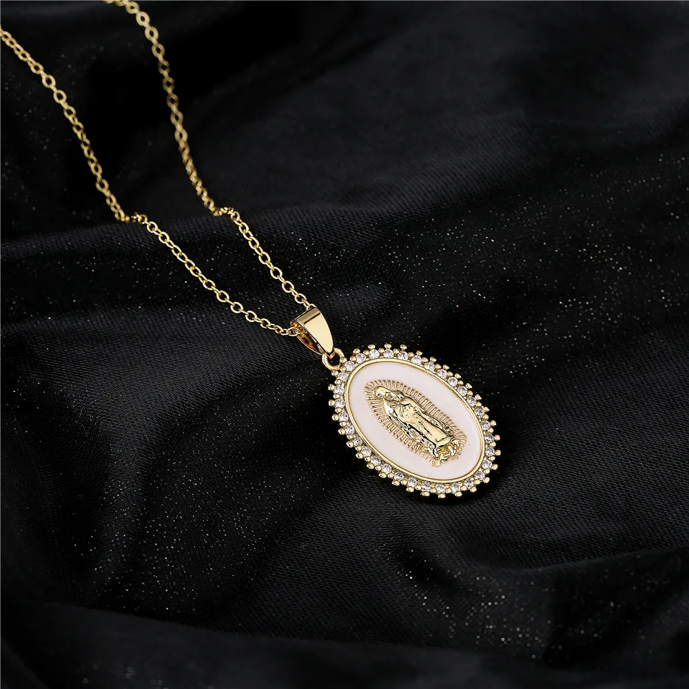 Luxurious Virgin Mary Pendant Necklaces With CZ Stone For Women Elegant Bling Jewelry Gift