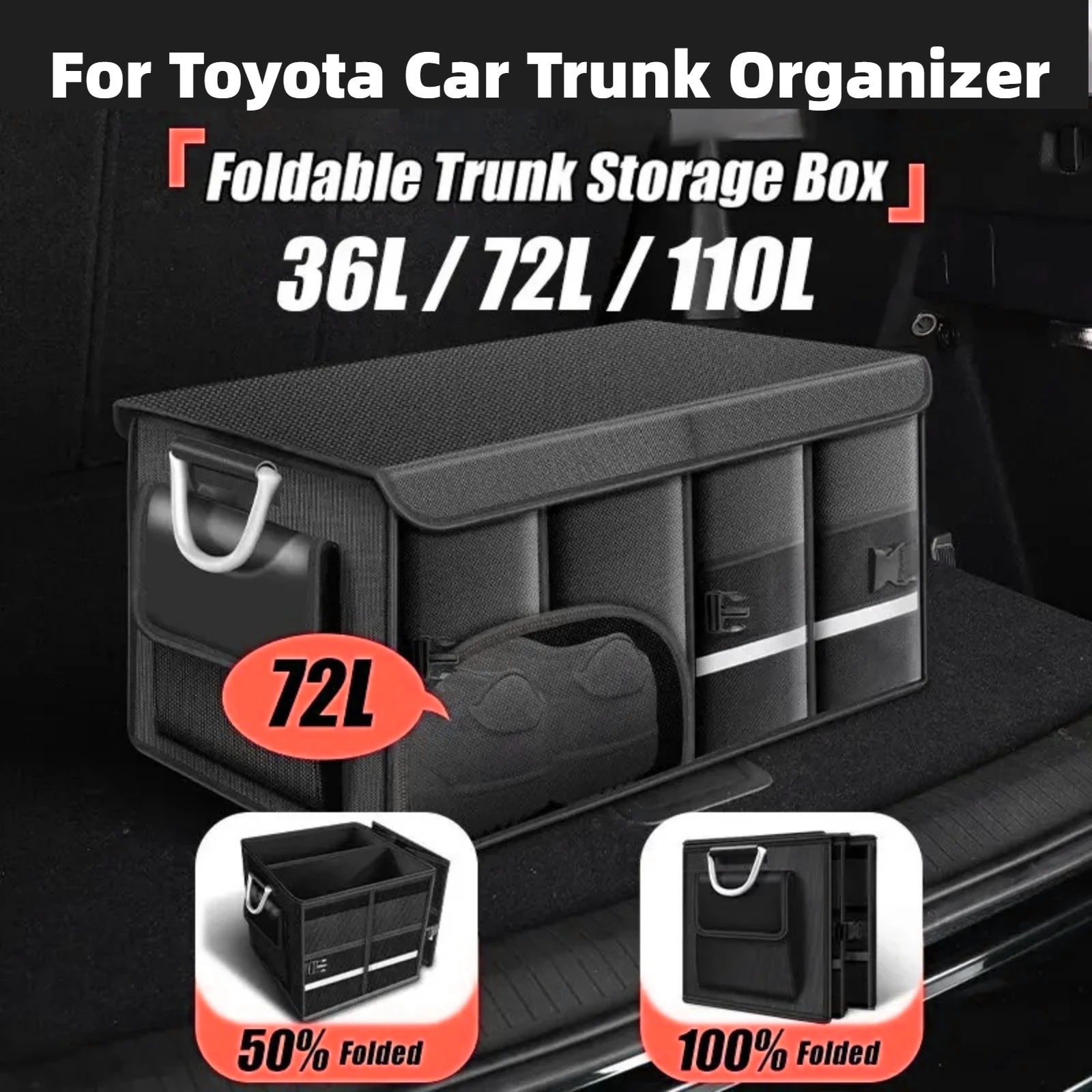 For Toyota Foldable Portable Car Trunk Storage Box, Waterproof Oxford Cloth, 110L Large Capacity, Ideal for Camping, Fishing