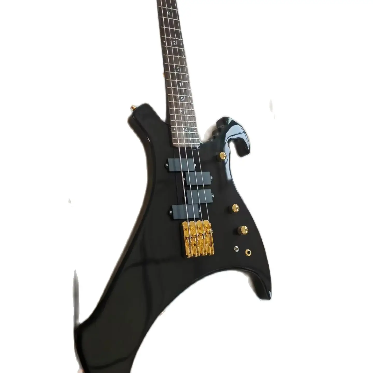 Custom 4 string Electric Bass Guitar Special Shape Neck Through Body 4 Humbucjer PickupsGold Hardware 26 Frets