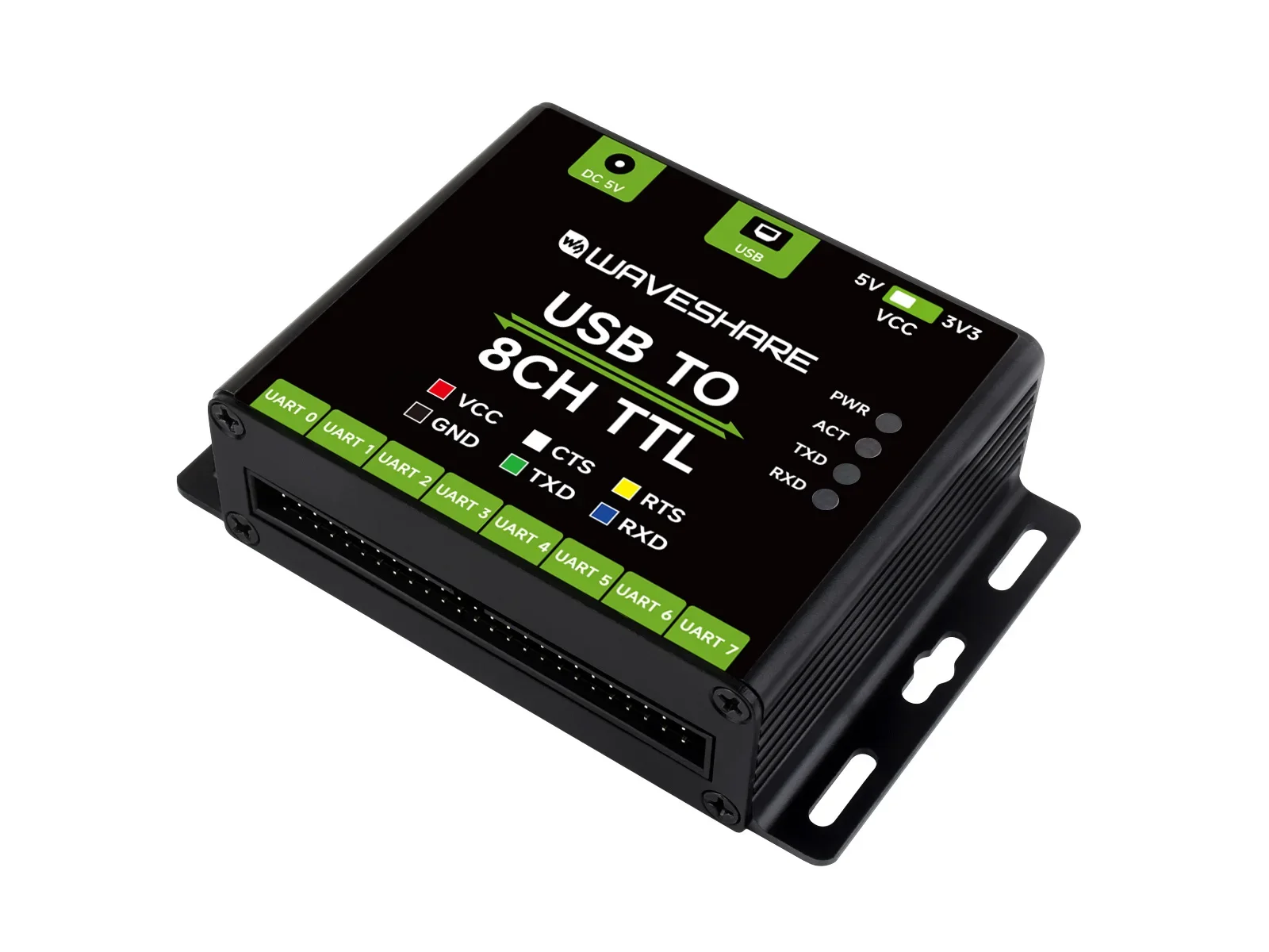 Waveshare Industrial USB TO 8CH TTL Converter, USB to UART, Multi Protection Circuits, Multi Systems Support, USB To TTL Adapter