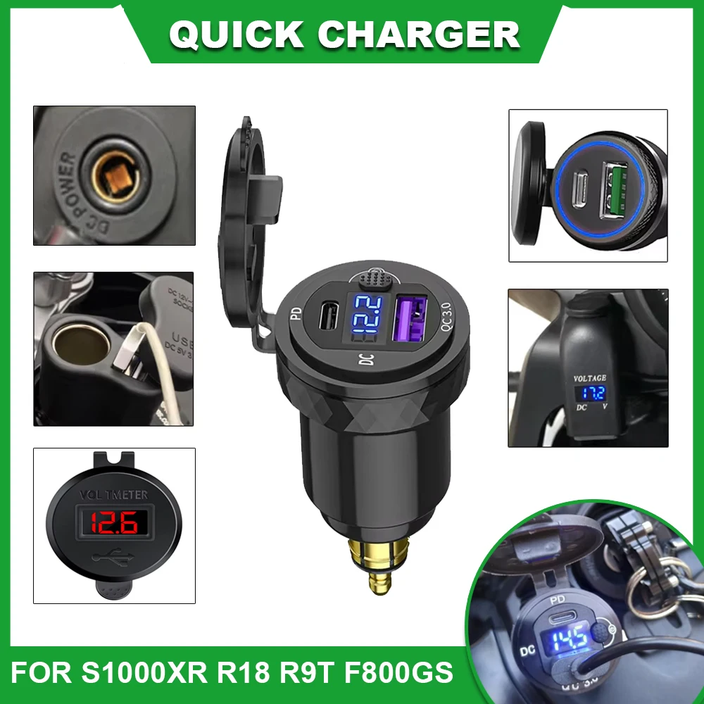 Motorcycle USB Charger For BMW R18 Bagger R12 R9T R1200 RS RT R1250GS LED Qiuck Charging For F800R/GS F850GS K1600 S1000XR F900R