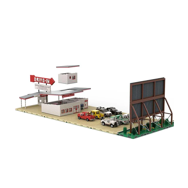 Car Cinema Drive In MOC Building Block City Street View Architecture Modular Building Display Model Brick Toys Children's Gifts