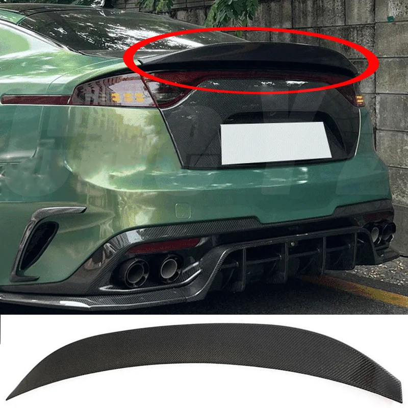 

Use for KIA K8 Stinger Spoiler Real Glossy Carbon Fiber Rear Wing R Style Sport Accessories Body Kit Stinger Rear Spoiler 14-19