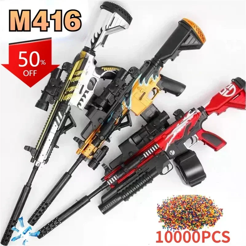 Electric M416 Beads Gun Toys With 10000 Water Balls Shooter Rifle Weapon CS Fighting Outdoor Game for Children Adult