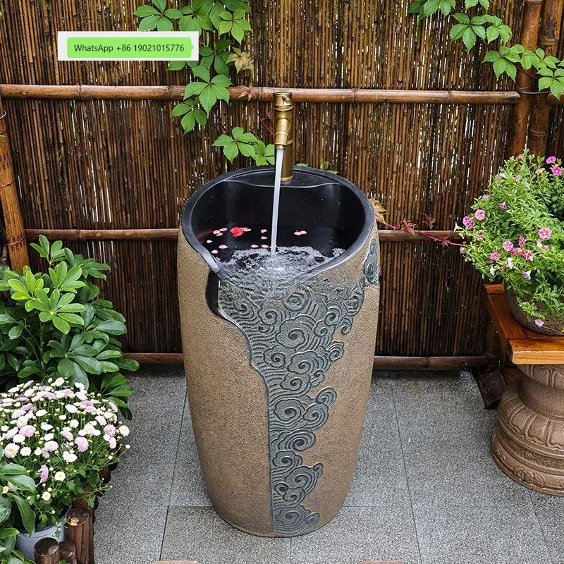 HJ balcony column basin small apartment floor-to-ceiling washbasin Chinese washbasin outdoor courtyard integrated column