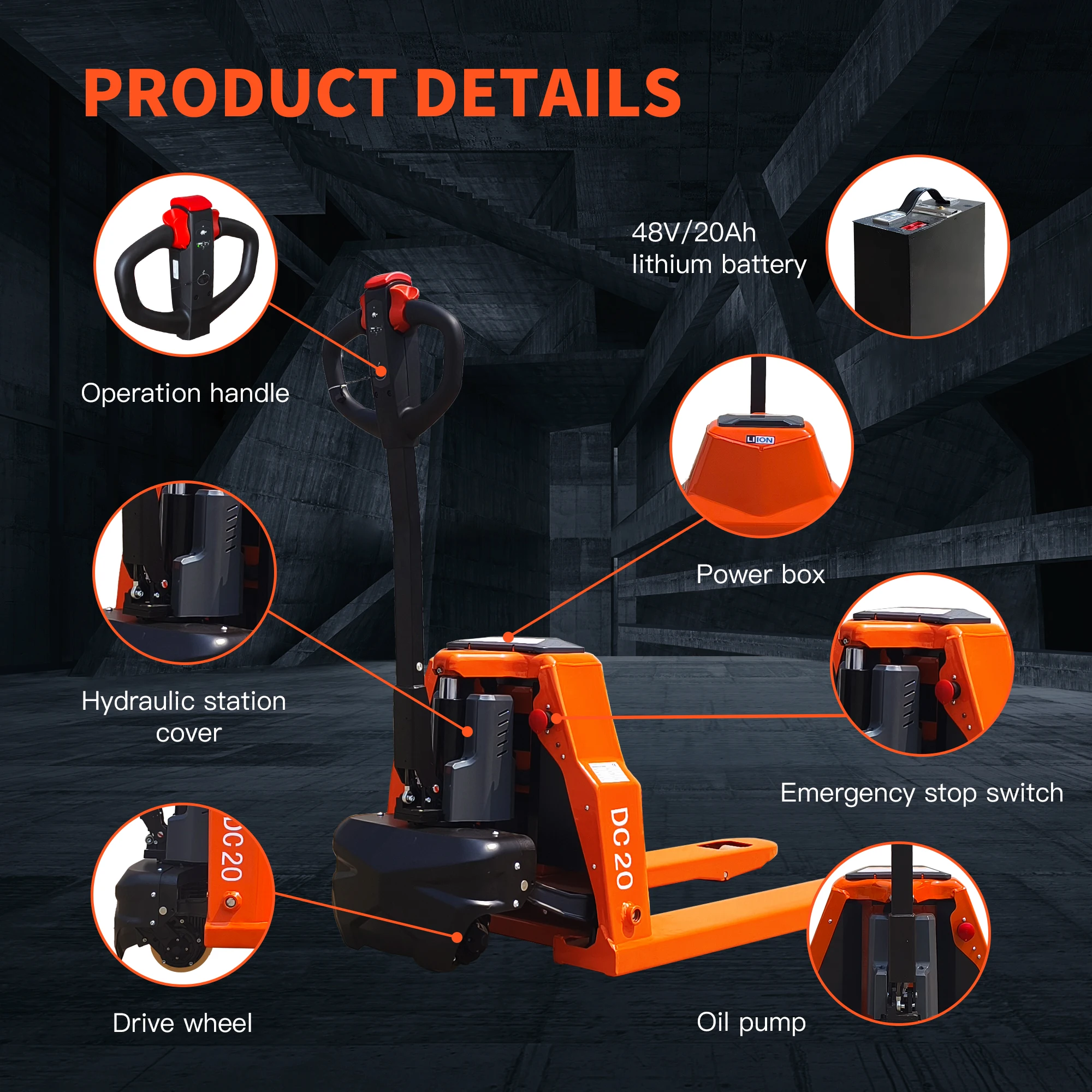 مقبس البليت الكهربائي 4400LBS فعال ومتين مع شاحنات رفع بمحركات ببطارية ليثيوم 48 بوصة × 27 بوصة خالية من الصيانة